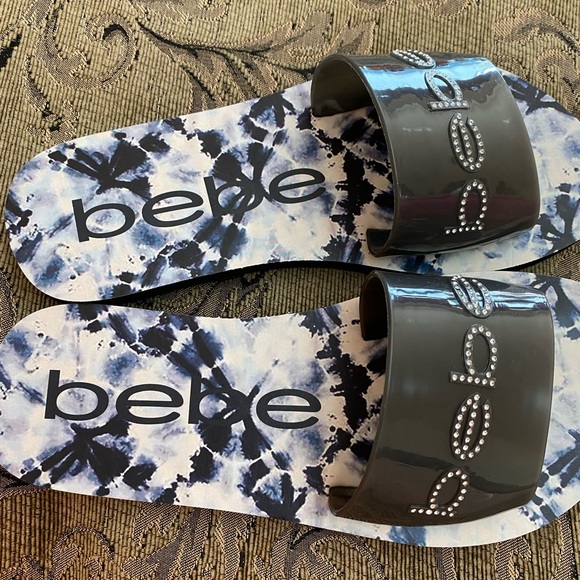 1-pair of flip flops sandals white PVC with rhinestones - Picture 4 of 5